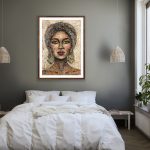 Kvinde-med-hoved-beklaedning-kunst-tryk