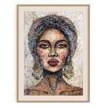 Maleri-af-afrikansk-staerk-kvinde-gyldne-farver-portraet-kunst-til-vaeggen