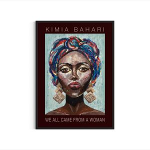we-all-came-from-a-woman-plakat-af-afrikansk-kvinde-med-turban-og-lysegroen-blaa-baggrund