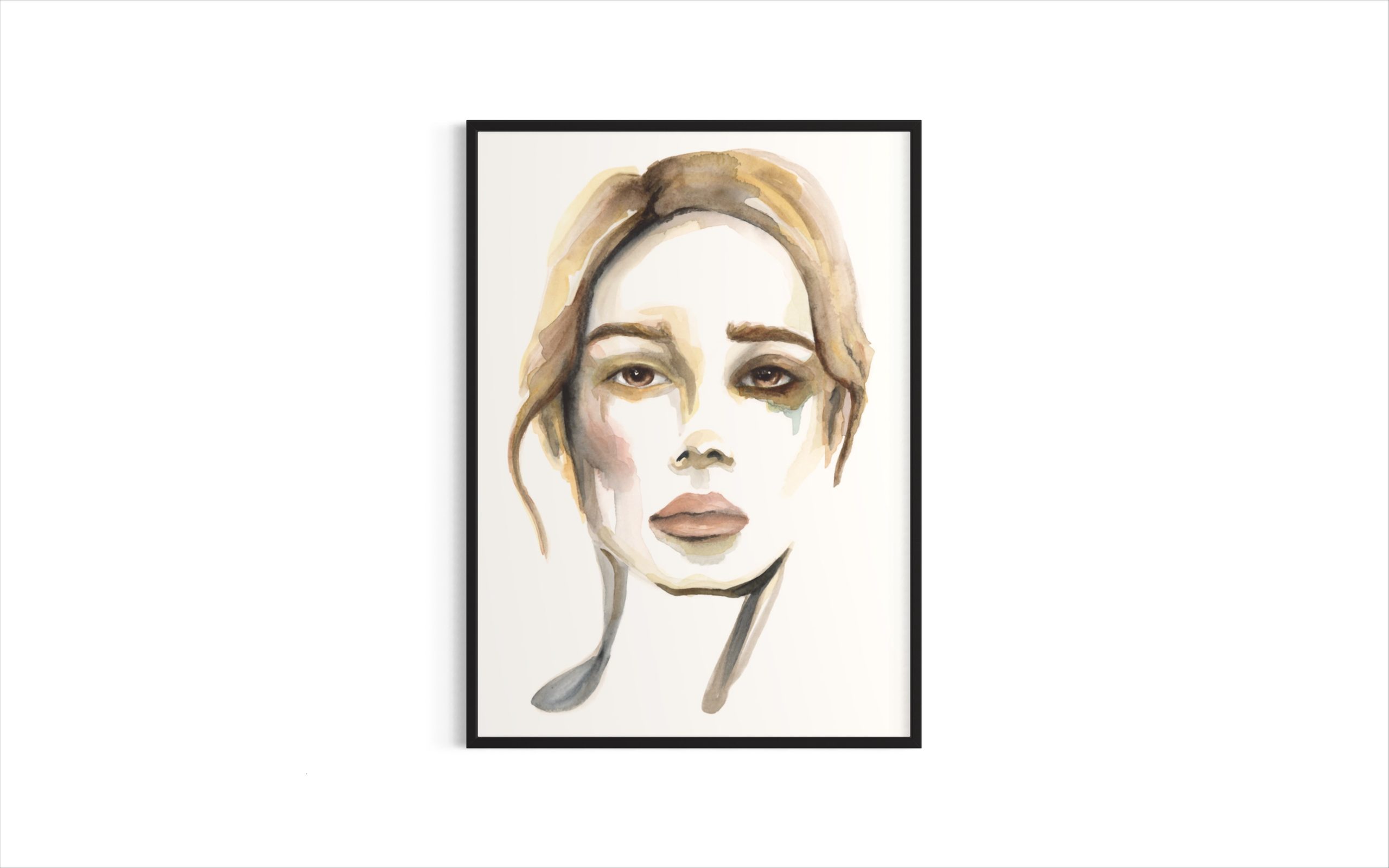 plakat-med-akvarel-portraet-lyshaaret-kvinde