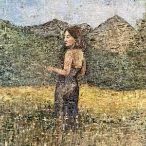 painting-of-woman-in-black-dress-in-grass-and-mountains