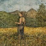 giclee-tryk-af-kvinde-med-page-paa-groen-mark-i-sort-stropkjole