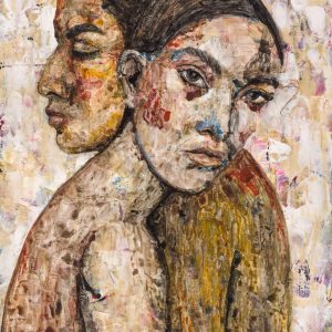 acrylic-portrait-two-women-leaning-on-shoulder
