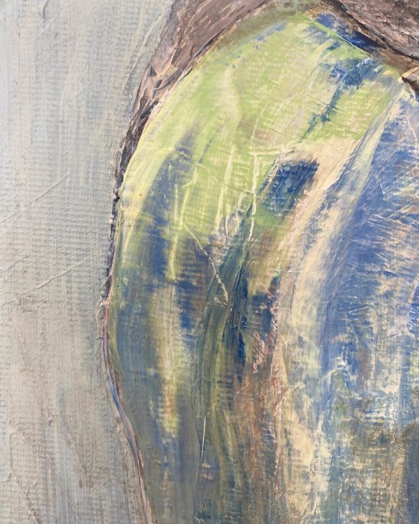 lille-abstrakt-portraet-maleri-kvinde-jordklode-groen-blaa-toner