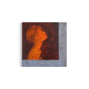 abstrakt-maleri-orange-kvinde-med-turban-og-brun-baggrund