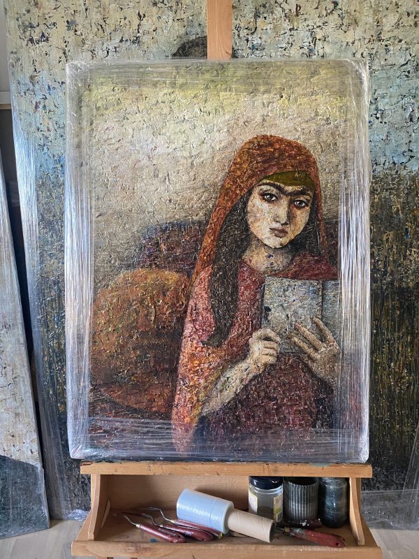 tahereh-qurrat-al-ayn-portrait-painting-wrapped-for-shipment