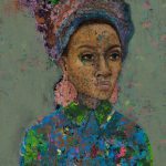 maleri-afrikansk-kvinde--med-turban-groen-baggrund