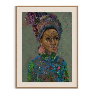 Giclee-tryk-afrikansk-kvinde-med-turban-groen-baggrund