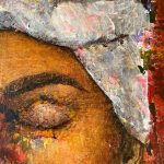 Maleri-af-a-to-afrikanske-kvinder-farverigt-portraet-lilla-varme-brune-toner