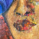 Maleri-af-a-to-afrikanske-kvinder-farverigt-portraet-lilla-varme-brune-toner