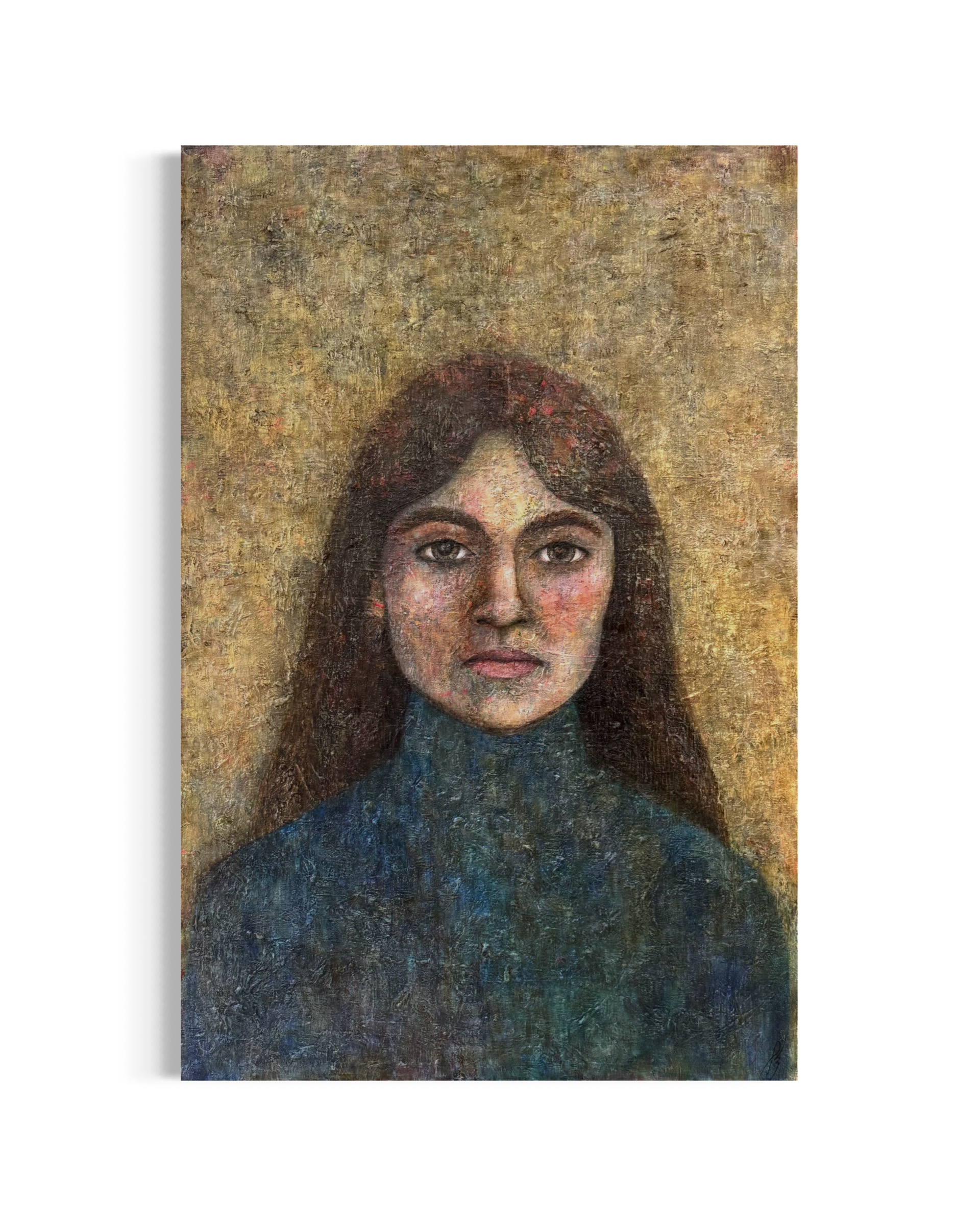 portraetmaleri-af-kimia-bahari-kvinde-i-blaa-rullekrave