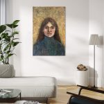 portraetmaleri-af-kimia-bahari-kvinde-i-blaa-rullekrave