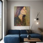 portraetmaleri-af-kimia-bahari-kvinde-i-profil-i-groen-skjorte