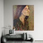 portraetmaleri-af-kimia-bahari-kvinde-i-profil-i-groen-skjorte