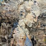 Maleri-af-lyshaaret-kvinde-i-profil-i-lyseblaa-bikinitop-paa-bjerg