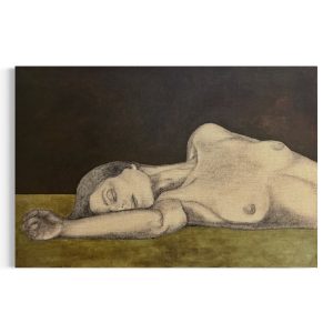 Portraet-maleri-af-sovende-kvinde-med-brun-og-olivengroen-baggrund-af-kimia-bahari