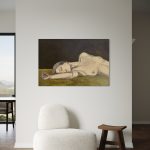 Portraet-maleri-af-sovende-kvinde-med-brun-og-olivengroen-baggrund-af-kimia-bahari