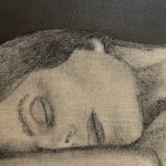 Portraet-maleri-af-sovende-kvinde-med-brun-og-olivengroen-baggrund-af-kimia-bahari