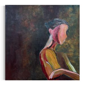 Abstrakt-oliemaleri-af-kvinde-i-roed-brune-farver