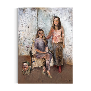 Portrætbestilling af tre generationer, med mor, søn og mormor i moderne viktoriansk stil