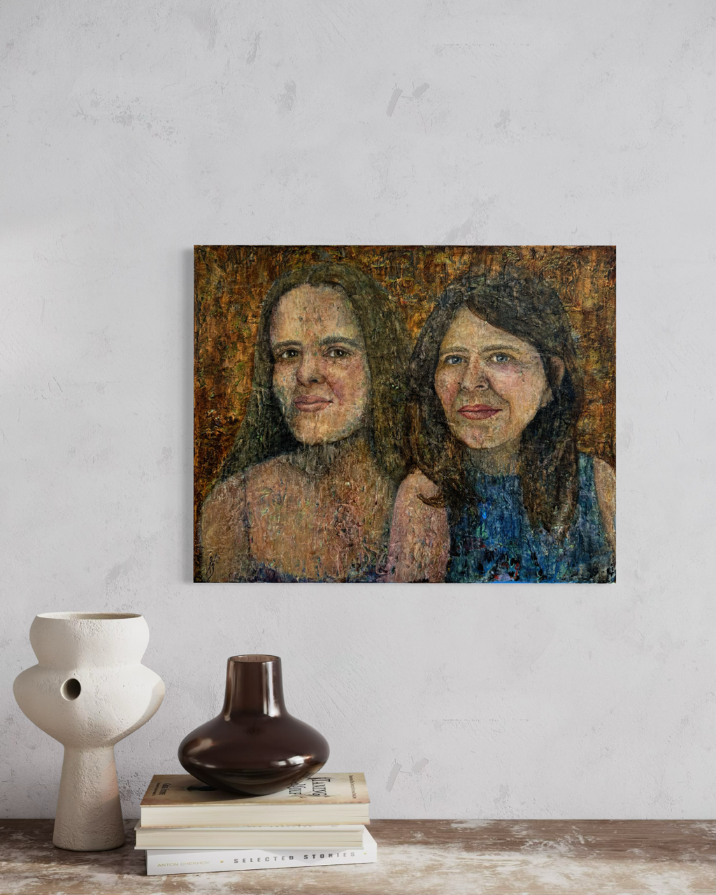 Dobbeltportræt af mor og datter close up