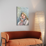 Portrætmaleri af kvinde med gravhund