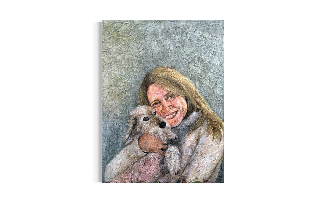 Portrætmaleri af kvinde med gravhund