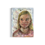 Portrætmaleri af smilende pige med lyst hår