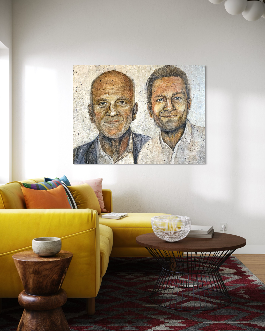 Dobbeltportræt af far og søn i stor størrelse