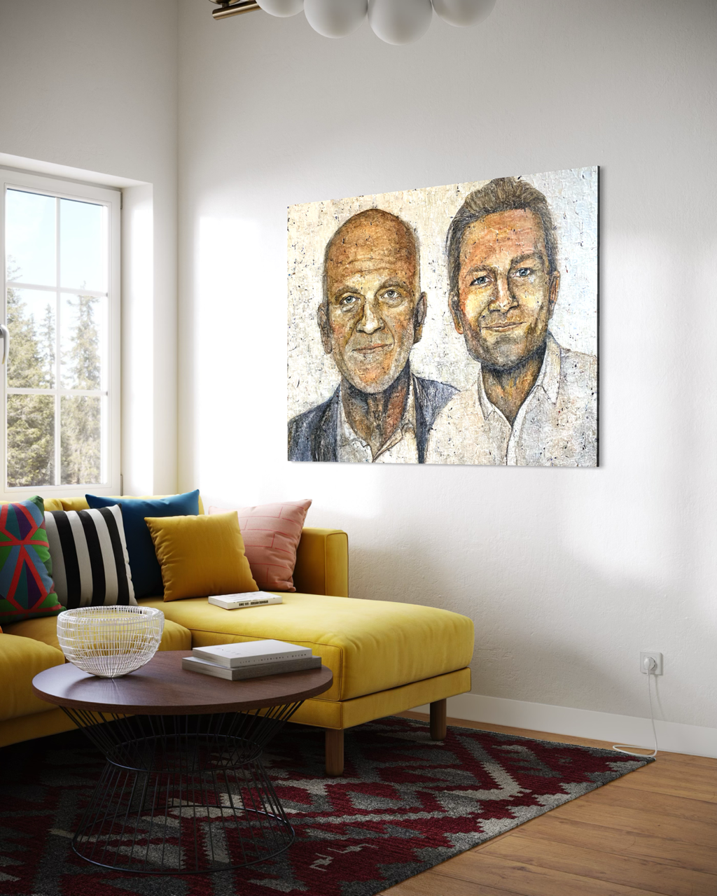 Dobbeltportræt af far og søn i stor størrelse