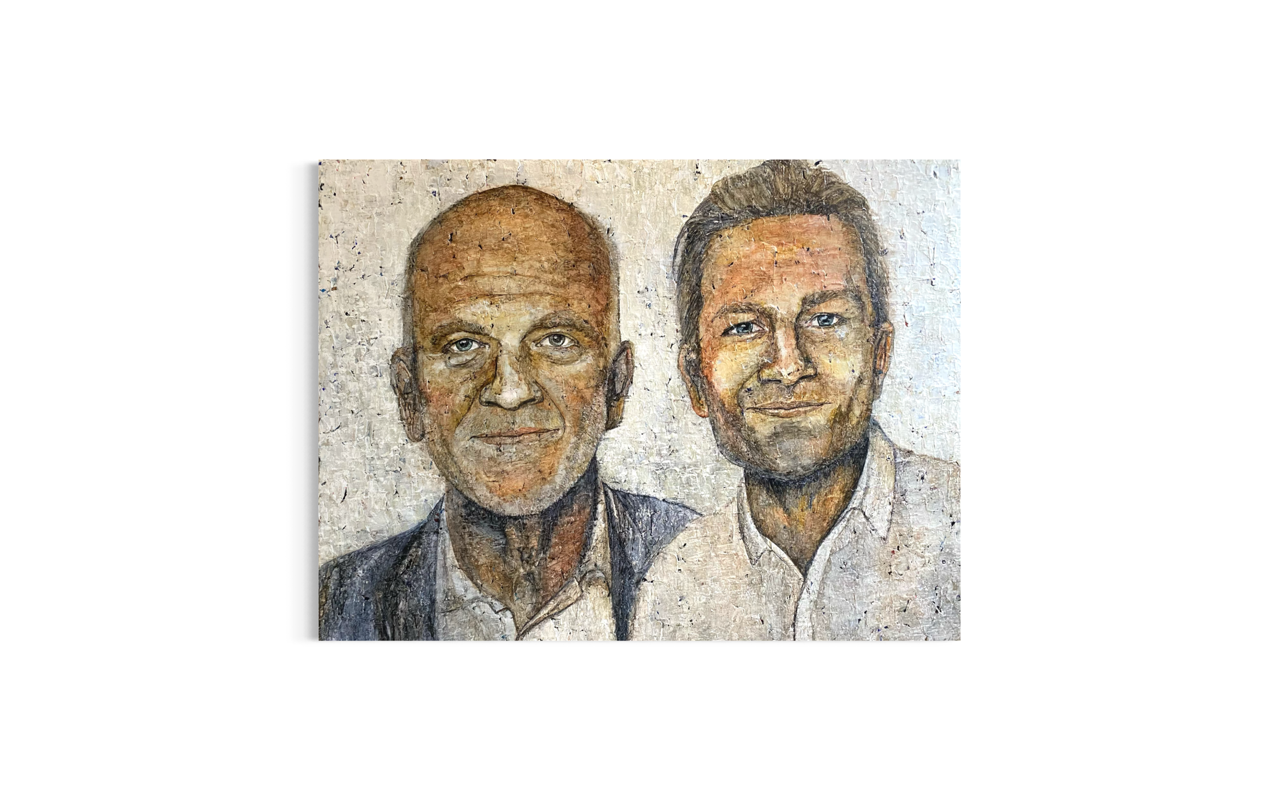 Dobbeltportræt af far og søn i stor størrelse
